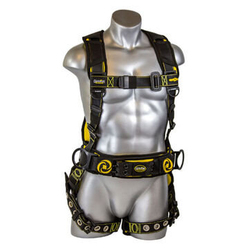 Construction Full-Body Safety Harness, M/L, 130 to 420 lb, Black/Yellow, Nylon/Polyester