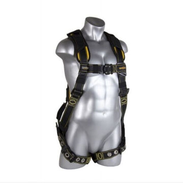 Full-Body Safety Harness, M/L, 130 to 420 lb, Black/Yellow, Nylon/Polyester