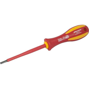 Insulated Screwdriver, Slotted, 5/32 in Point, Plastic, Rubber, 8 in lg