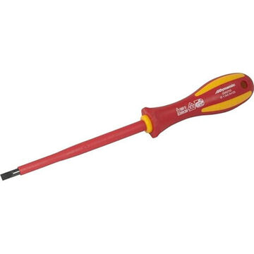 Insulated Screwdriver, Slotted, 7/32 in Point, Plastic, Rubber, 9 in lg