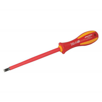 Insulated Screwdriver, Slotted, 1/4 in Point, Plastic, Rubber, 10.5 in lg