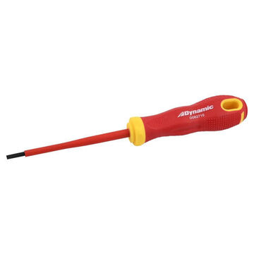 Insulated Screwdriver, Slotted, 1/8 in Point, Plastic, Rubber, 8 in lg