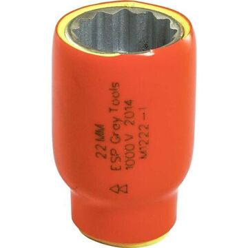 Standard Length Socket, 1/2 in Drive, Square, 12-Point, 22 mm Socket