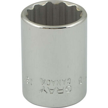 Standard Length Socket, 3/8 in Drive, Square, 12-Point, 16 mm Socket