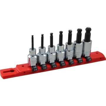 Ball Nose Hex Socket Set, 3/8 in Drive, 7-Piece, Steel, Chrome