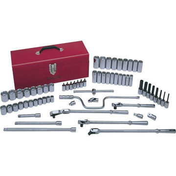 SAE Socket Set, 6-Point, 1/2 in Drive, 67-Piece, Steel, Chrome