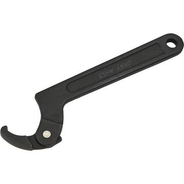 Adjustable Head Hook Spanner Wrench, Plain, 8 in lg, 1-1/4 to 3 in