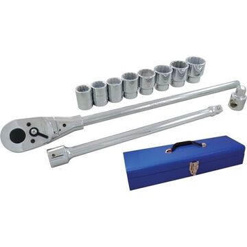 SAE Socket Set, 12-Point, 3/4 in Drive, 12-Piece, Steel, Chrome