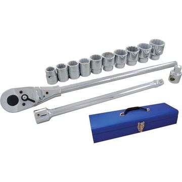 SAE Socket Set, 12-Point, 3/4 in Drive, 15-Piece, Steel, Chrome