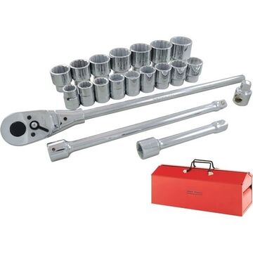 SAE Socket Set, 12-Point, 3/4 in Drive, 22-Piece, Steel, Chrome