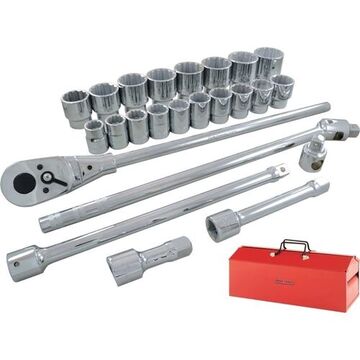 SAE Socket Set, 12-Point, 3/4 in Drive, 26-Piece, Steel, Chrome