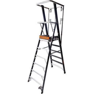 Cage-Fixed Step Ladder, 6 ft ht Ladder, 375 lb, Type IAA, Fiberglass