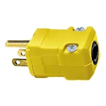 Male End Straight Blade Plug, 125 VAC, 15 A, 2-Pole, 3-Wire, Yellow