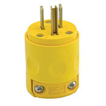 Male End Straight Blade Plug, 125 VAC, 15 A, 2-Pole, 3-Wire, Yellow