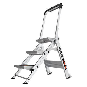 Step Ladder, 3 ft-6 in ht Ladder, 300 lb, Type IA, Aluminum, 3-Step