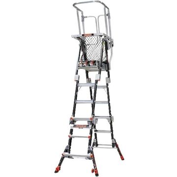 Cage-Telescoping Platform Step Ladder, 4 to 6 ft ht Ladder, 375 lb, Type IAA, Fiberglass