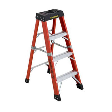 Super-Heavy Duty Step Ladder, 4 ft ht Ladder, 375 lb, Type IAA, Aluminum/Fiberglass