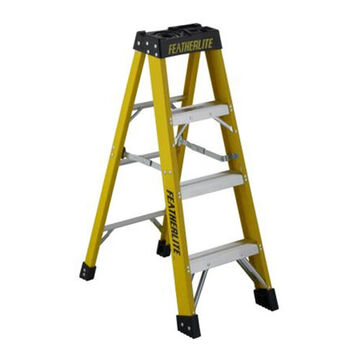 Heavy Duty Step Ladder, 68-4/9 in ht Ladder, 375 lb, Type IAA, Aluminum/Fiberglass