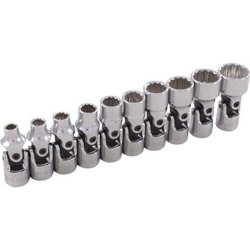 Standard Length Universal Joint Socket Set, 10-Piece, Steel, Black Oxide