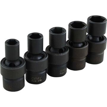 Swivel Universal Joint Socket Set, 3/8 in Drive, 6-Point, 5-Piece, Steel, Corrosion Resistant Black Oxide