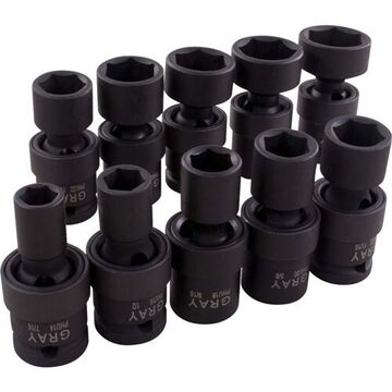 Swivel Universal Joint Socket Set, 1/2 in Drive, 6 Point, 10-Piece, Steel, Corrosion Resistant Black Oxide