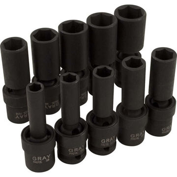 Deep Impact Universal Joint Socket Set, 10-Piece, Steel, Black Oxide