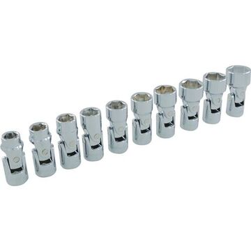 Socket Set Metric Universal Joint, 6-point, 3/8 In Drive, 10-piece, Steel, Chrome
