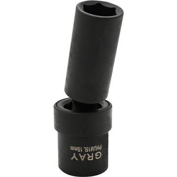6-Point Deep Length Universal Joint Socket, 1/2 in Drive, 15 mm Drive, 89 mm lg, 360 deg