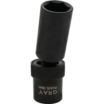6-Point Deep Length Universal Joint Socket, 1/2 in Drive, 18 mm Drive, 89 mm lg, 360 deg