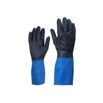 Coated Gloves, Blue, Black, Cotton Flock