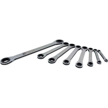 Flat Ratcheting Box Wrench Set, 8-Piece, 6 and 12 Point SAE, Steel, Chrome
