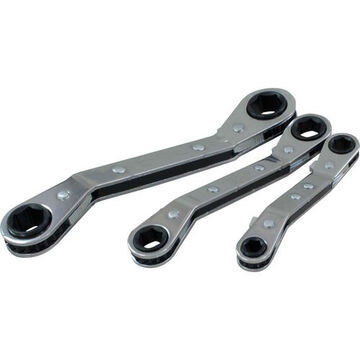 Offset Ratcheting Box Wrench Set, 3-Piece, 6-Point SAE, Steel, Chrome