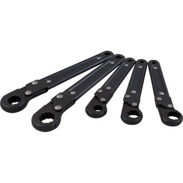Ratcheting Tube Wrench Set, 5-Piece, Steel, Black Oxide