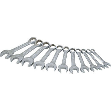 Stubby Length Wrench Set, 11-Piece, 12-Point Metric, Stainless Steel, Mirror Chrome