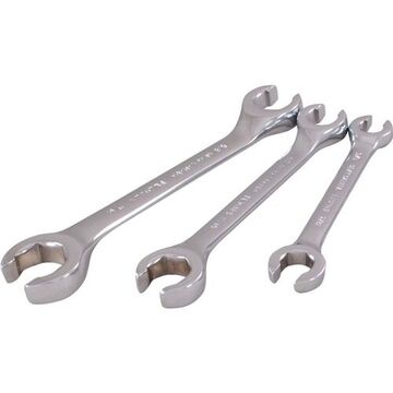 Flare Nut Wrench Set, 3-Piece, 6-Point SAE, Steel, Chrome