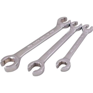 Flare Nut Wrench Set, 3-Piece, 6-Point Metric, Steel, Chrome
