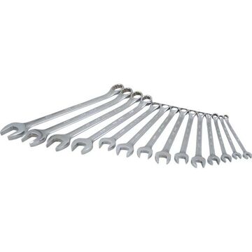 Combination Wrench Set, 14-Piece, 12-Point Metric, Satin Chrome
