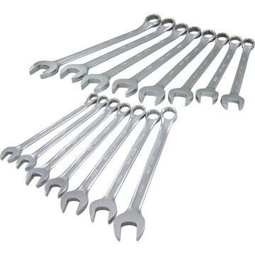 Combination Wrench Set, 15-Piece, 12-Point Metric, Satin Chrome
