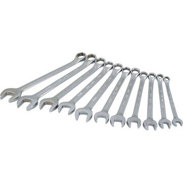 Combination Wrench Set, 11-Piece, 6-Point Metric, Steel, Mirror Chrome