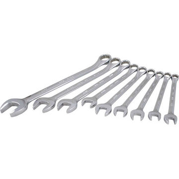 Combination Wrench Set, 9-Piece, 12-Point Metric, Steel, Mirror Chrome