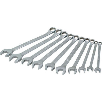 Combination Wrench Set, 10-Piece, 12-Point Metric, Steel, Mirror Chrome