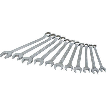 Combination Wrench Set, 11-Piece, 12-Point Metric, Steel, Mirror Chrome