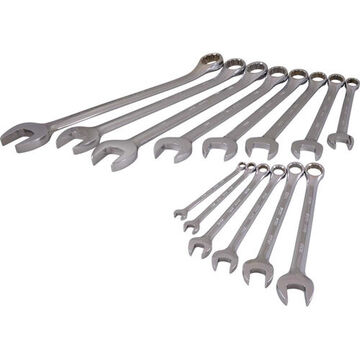 Combination Wrench Set, 14-Piece, 12-Point Metric, Steel, Mirror Chrome