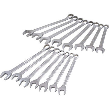 Combination Wrench Set, 15-Piece, 12-Point Metric, Steel, Mirror Chrome