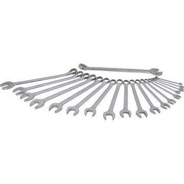 Combination Wrench Set, 19-Piece, 12-Point Metric, Steel, Mirror Chrome and Satin