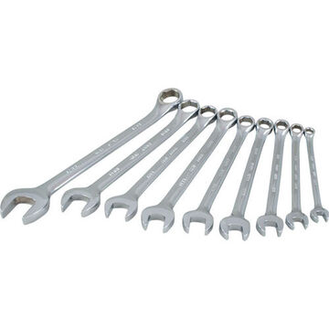 Combination Wrench Set, 9-Piece, 6-Point Metric, Steel, Mirror Chrome