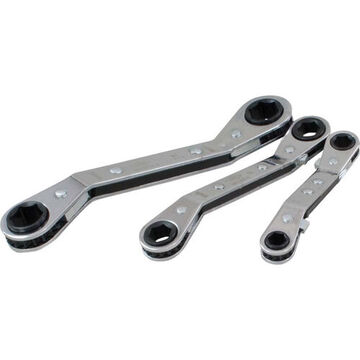 Offset Ratcheting Box Wrench Set, 3-Piece, 6-Point Metric, Steel, Chrome