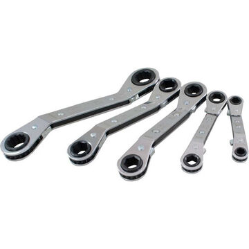 Offset Ratcheting Box Wrench Set, 5-Piece, 6 and 12 Point Metric, Steel, Chrome