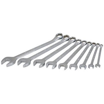 Combination Wrench Set, 9-Piece, 6-Point SAE, Steel, Mirror Chrome