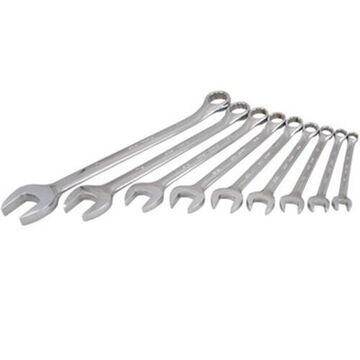 Combination Wrench Set, 9-Piece, 12-Point SAE, Steel, Mirror Chrome